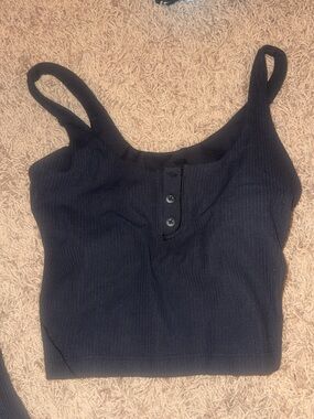 lululemon athletica Black Ribbed Button-Front Tank
